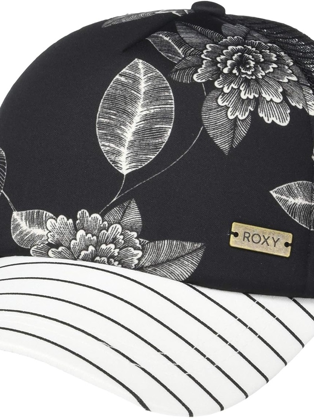 Roxy Black and White Floral Trucker Hat
